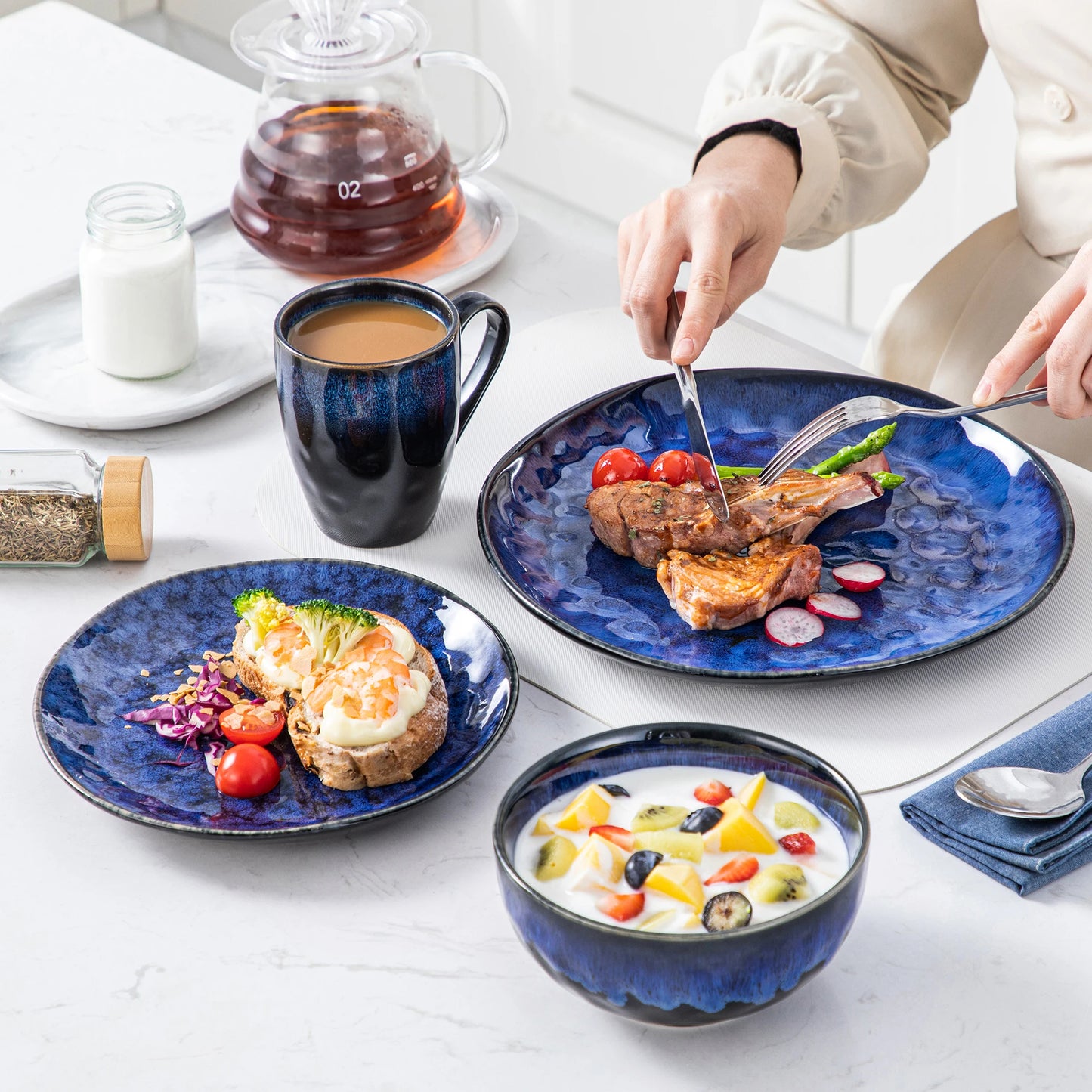 MALACASA Starry Blue Dinner Set 16 32 48 Pieces Collection