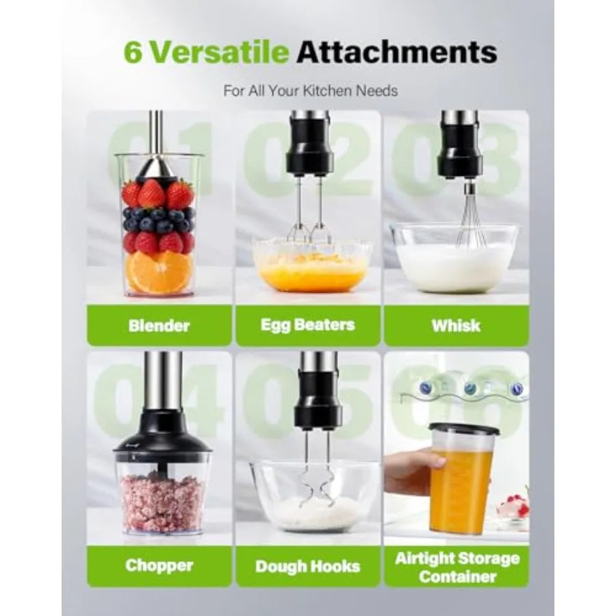 6-In-1 Immersion Blender 1000W Hand Blender With Whisk Attachments