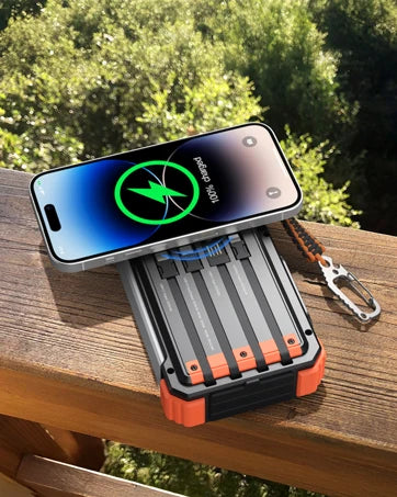 Solar Power Bank 20000mAh Built In Cables Wireless Charger