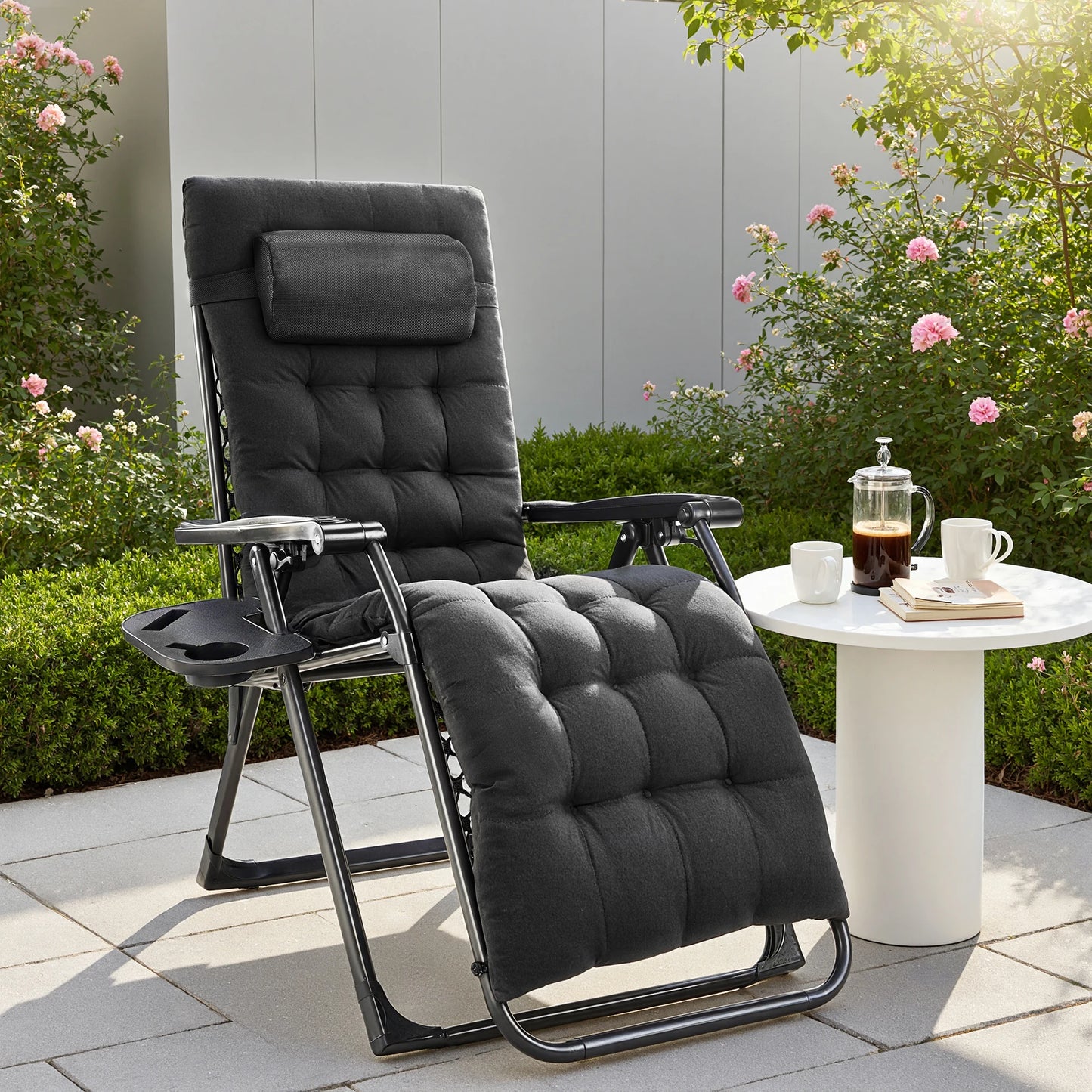 JHK Zero Gravity Recliner Outdoor Folding Lounge Chair With Cup Holder