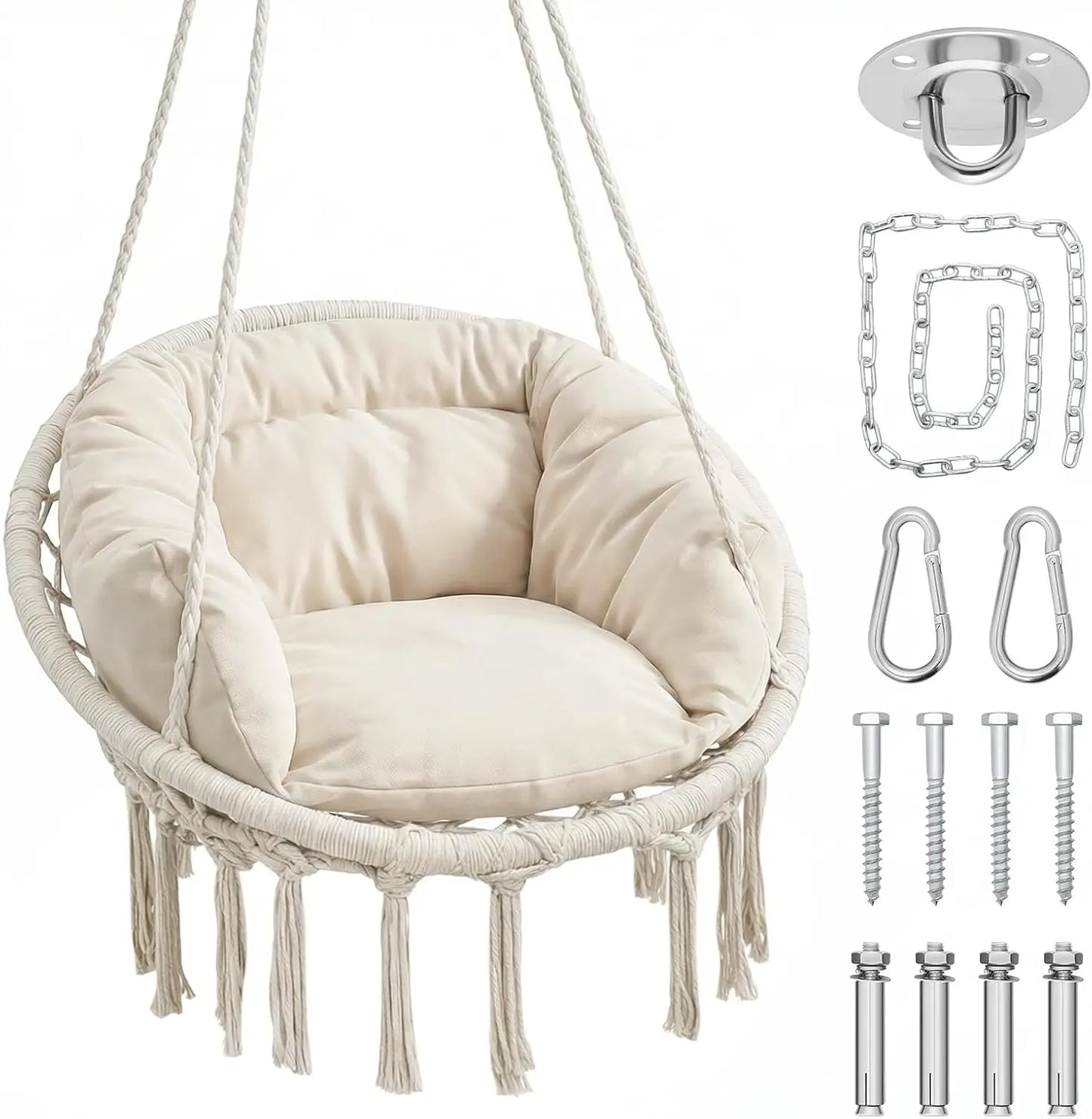 Hammock Swing Chair Cotton Cushions Macrame Rope Indoor Outdoor Furniture
