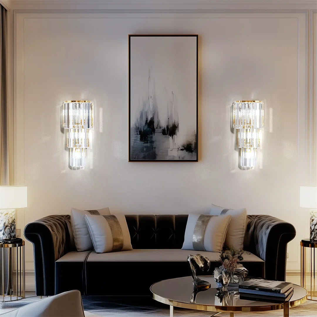 LUVODI Modern Crystal Wall Lamp 3 Layer Sconce Light E14