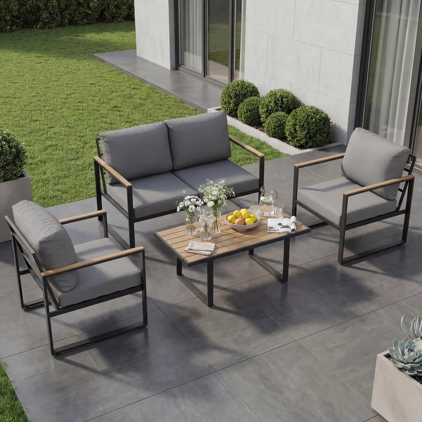 HobbyLane 4 Piece Patio Furniture Set Outdoor Sofa Coffee Table