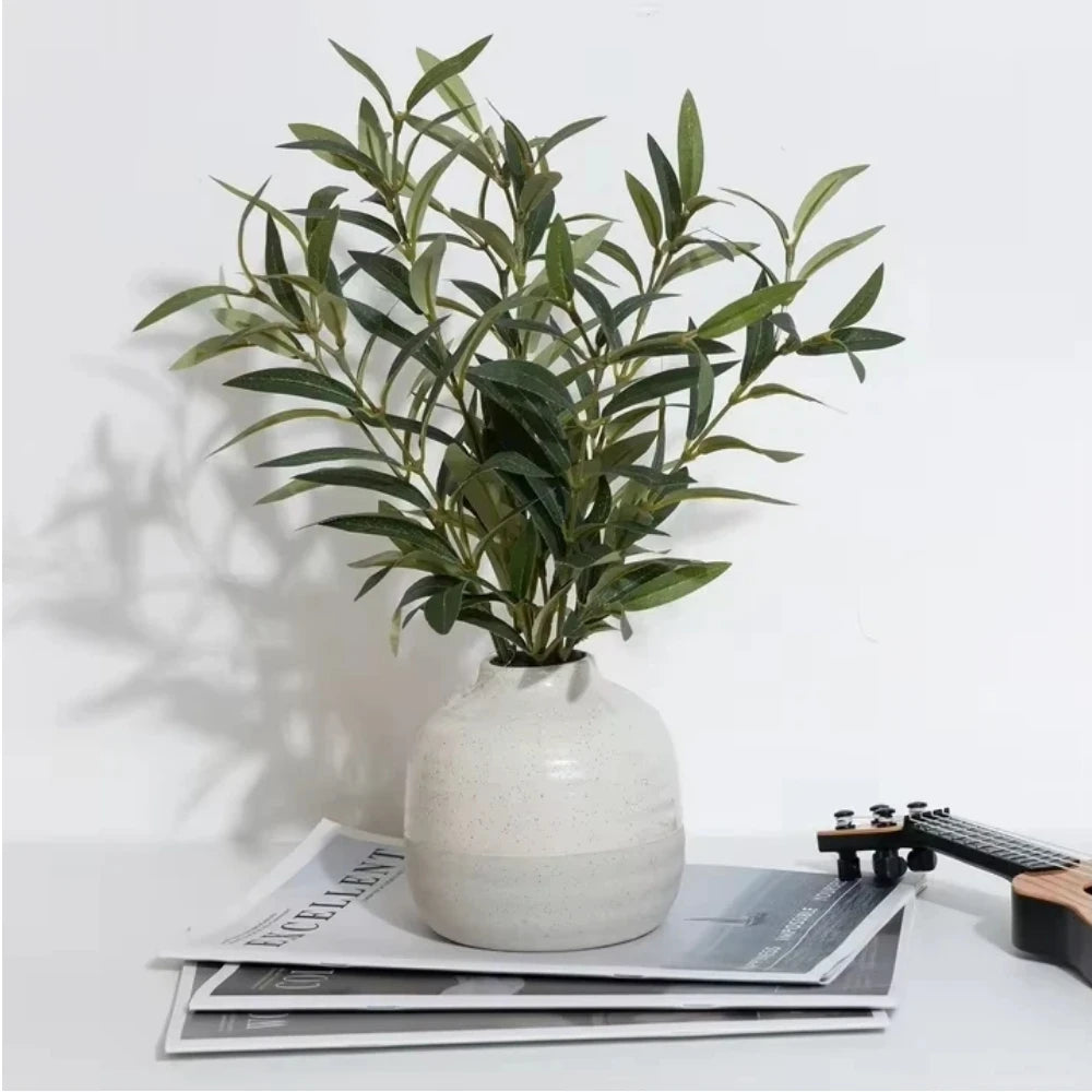 Indoor Artificial Olive Plant in a Two Tone Ceramic Vase