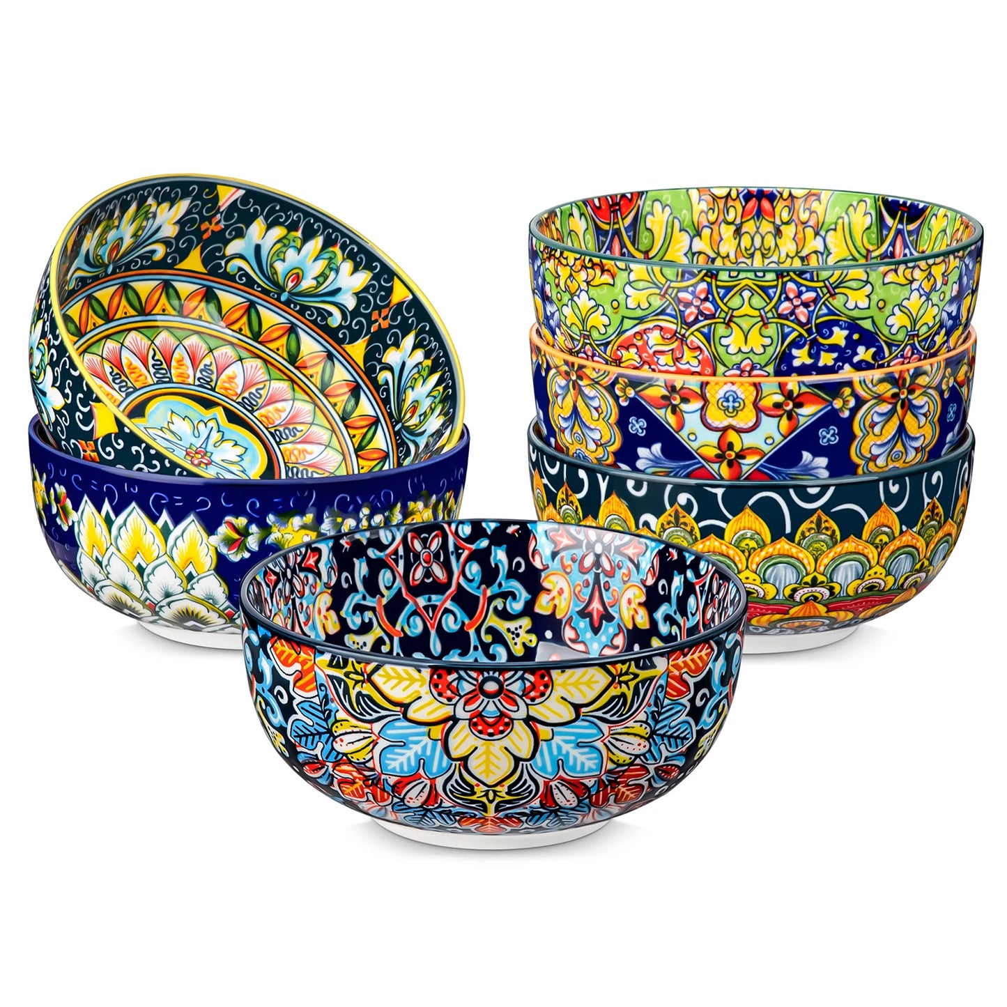 MALACASA Ceramic Cereal Bowls Set Bohemian Style For Salad Pasta