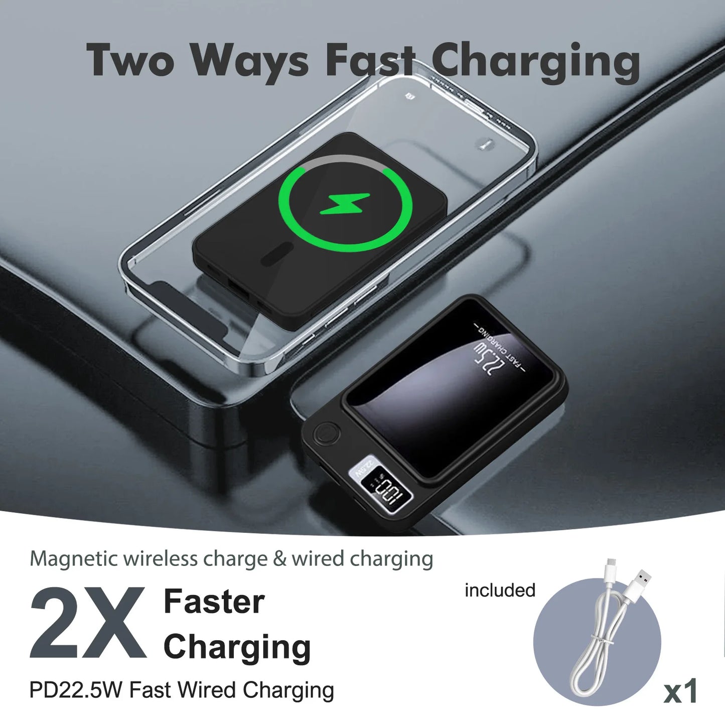 Wireless Magnetic Power Bank 22.5W Charging 10000mAh Led Display Portable