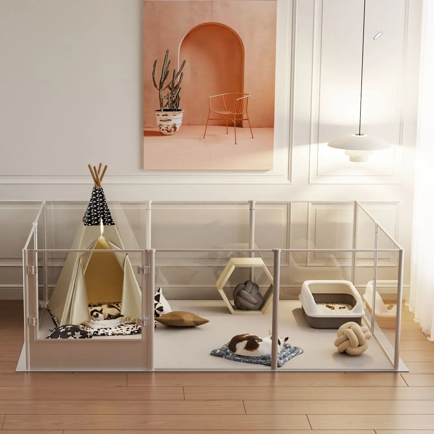 BINGOPAW Clear Acrylic Pet Playpen Whelping Pen With Waterproof Pad