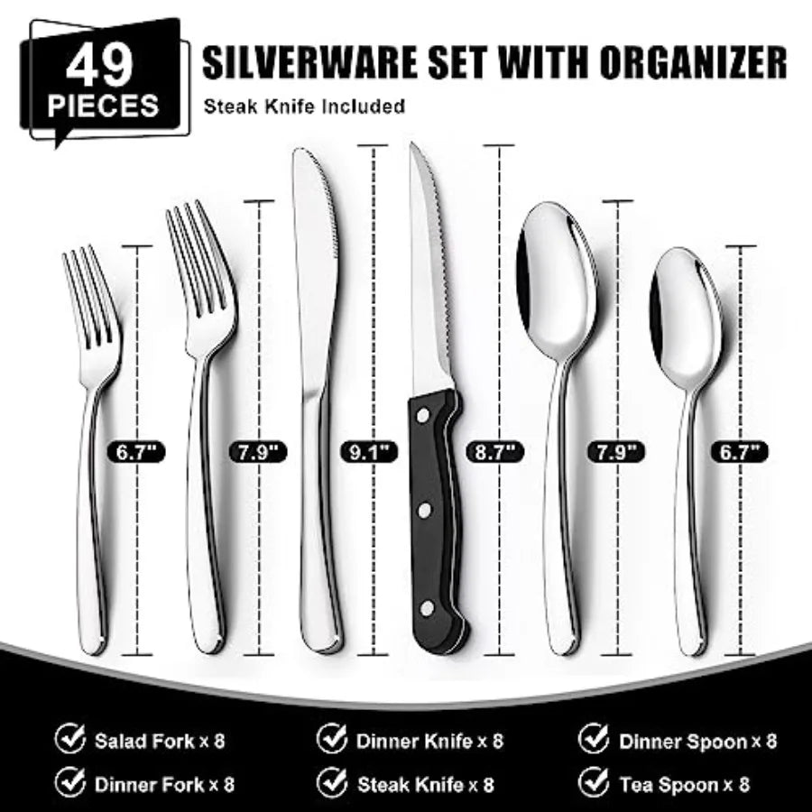 Stainless Steel Flatware Set For Eight With Organizer