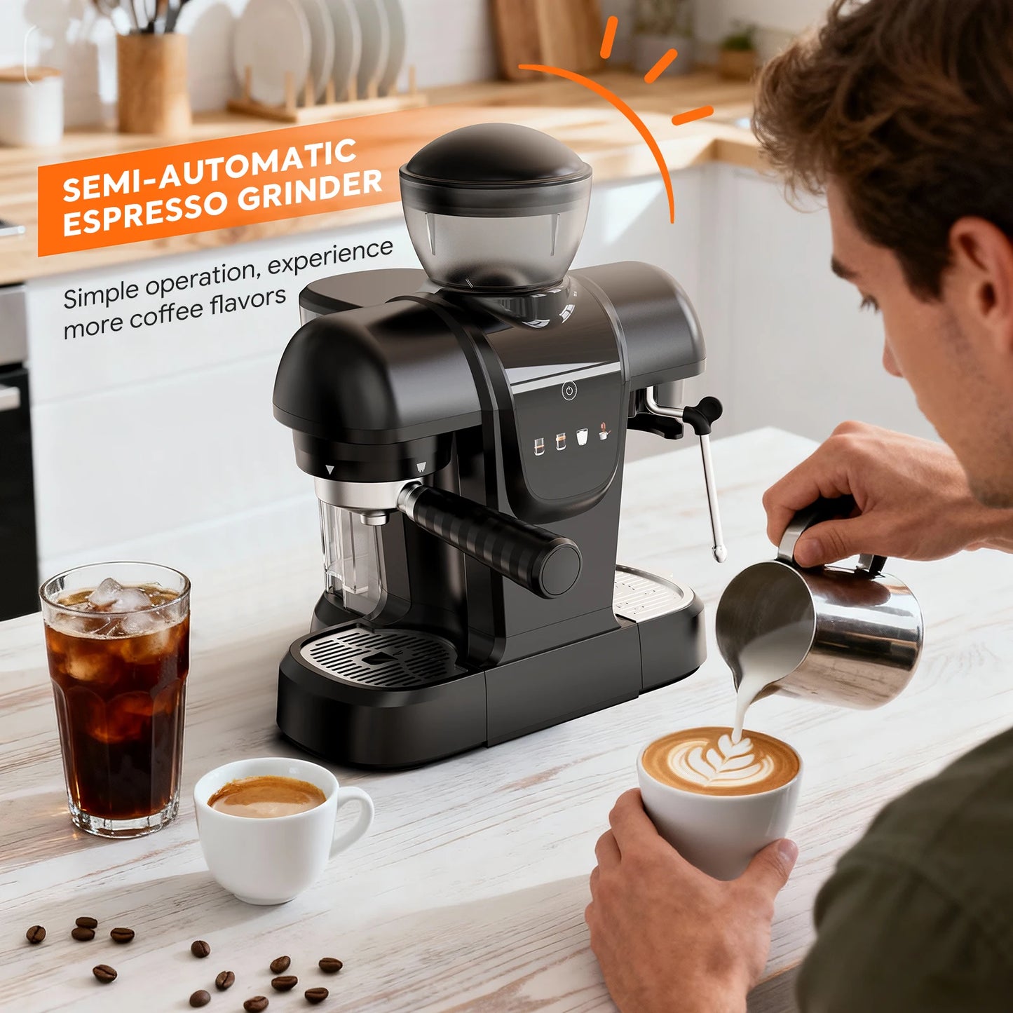 Capadeli 19 Bar 3 In 1 Espresso Machine With Grinder