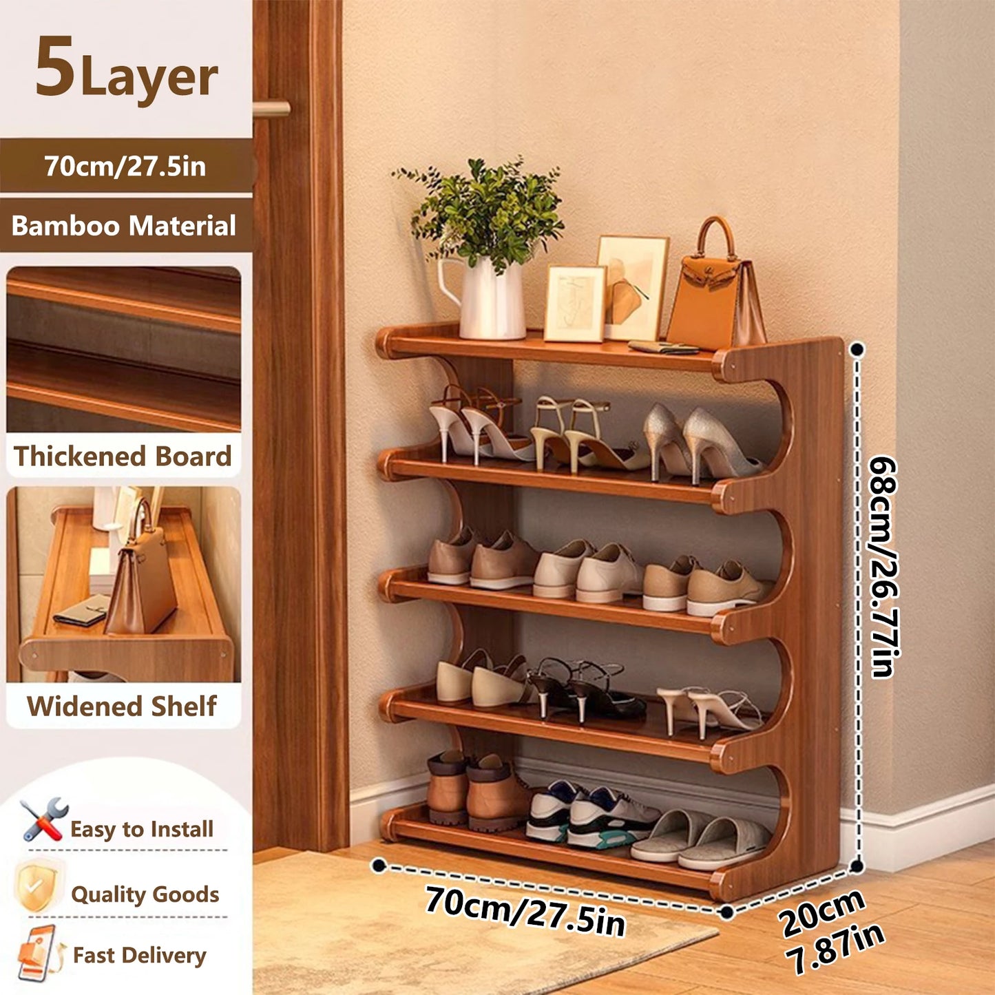 Wood Grain Shoe Rack, Multi Layer Storage, Space Saving Design