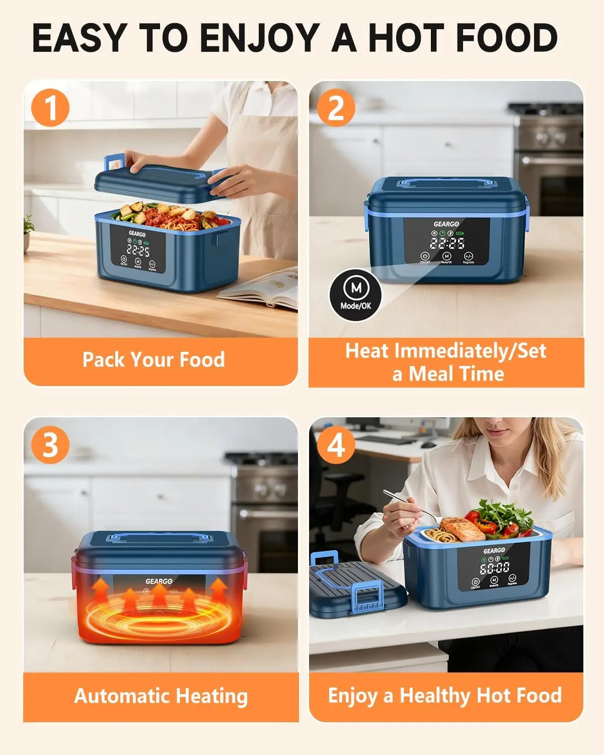 Cordless Electric Lunch Box Self Heating Portable 24 Hour Rechargeable
