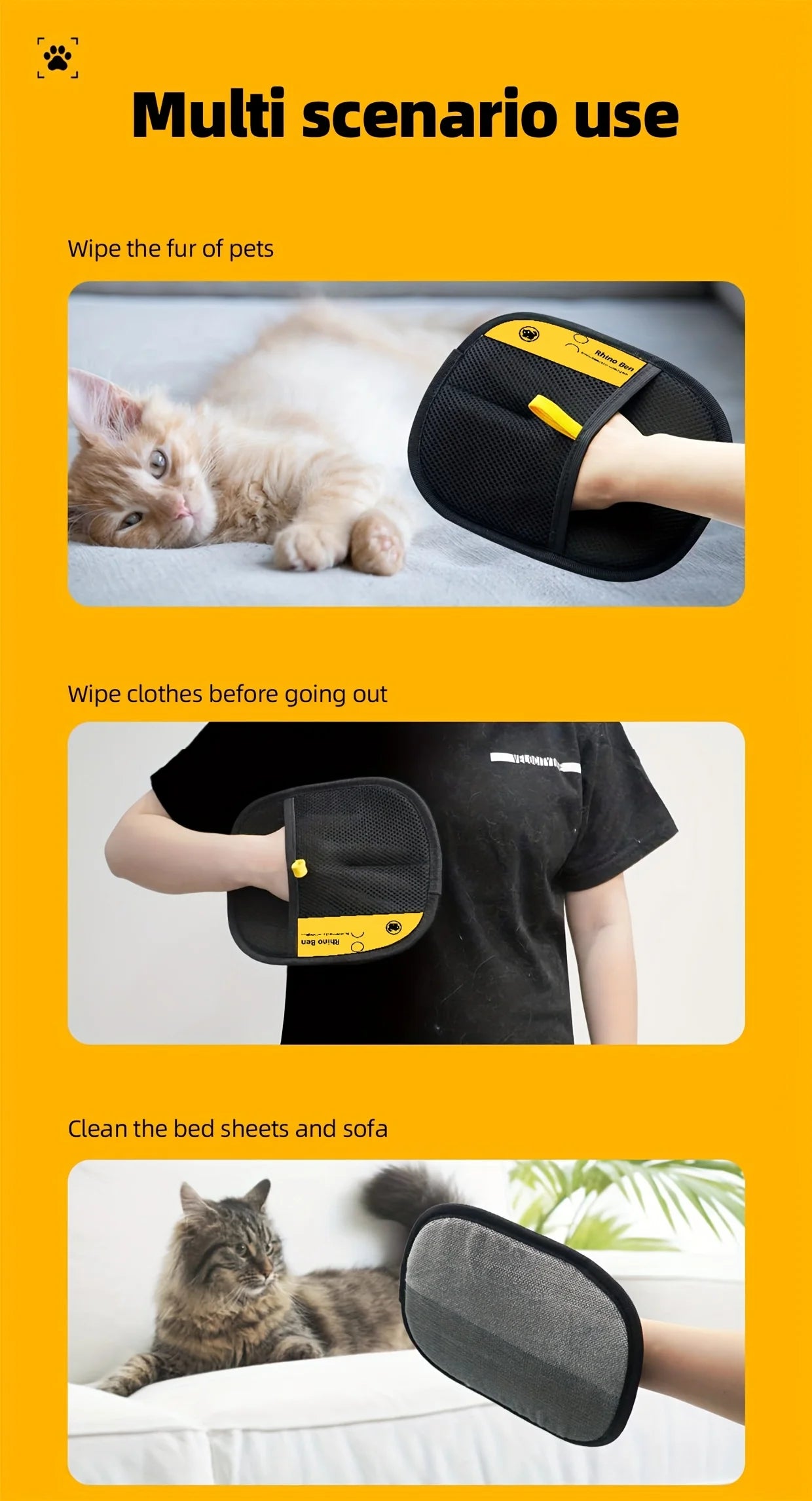 Pet Hair Removal Gloves Double Sided Cat Grooming Anti Shedding Tools