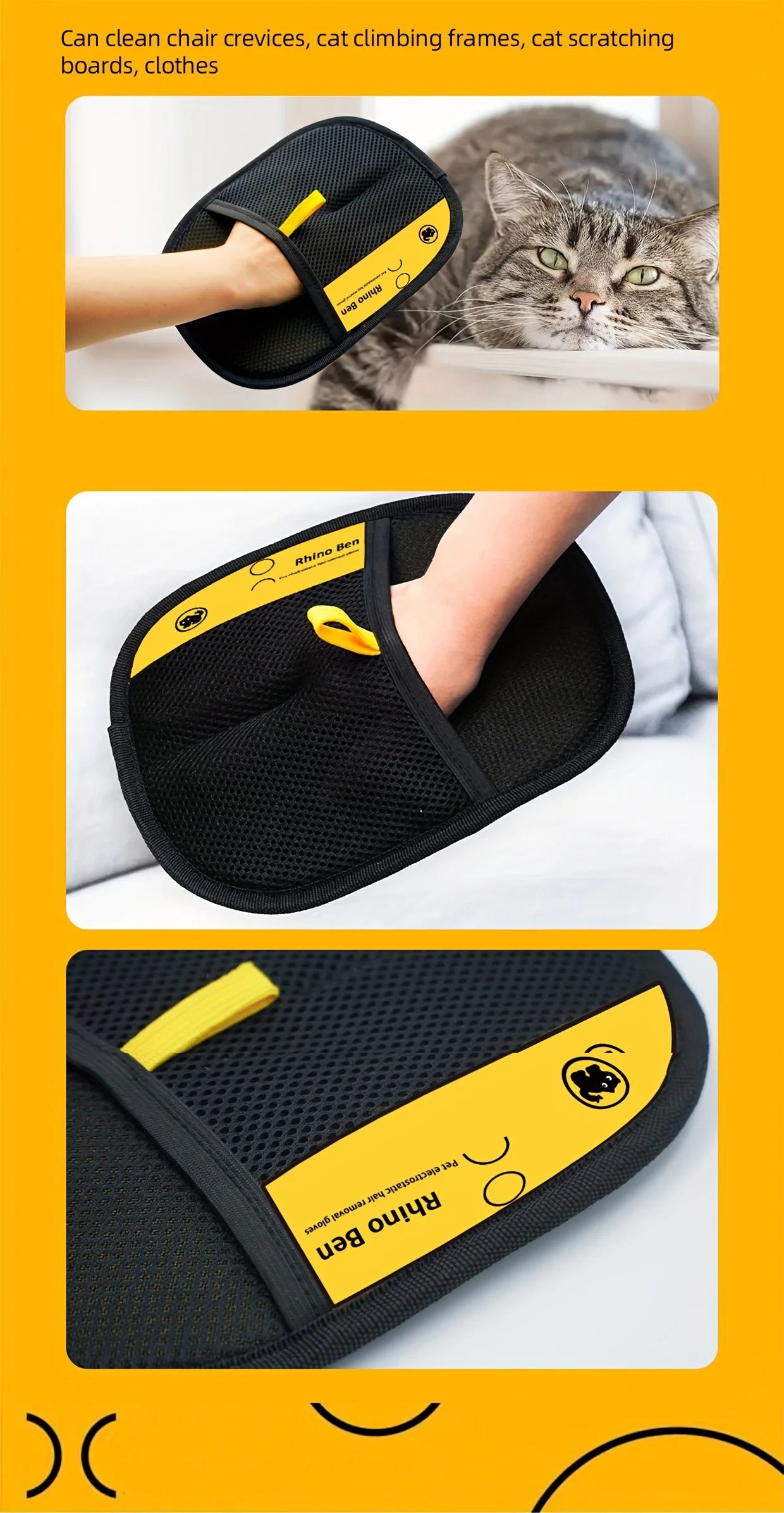 Pet Hair Removal Gloves Double Sided Cat Grooming Anti Shedding Tools