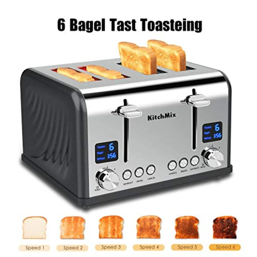 Stainless Steel Bagel Toaster With LCD Timer And Wide Slots