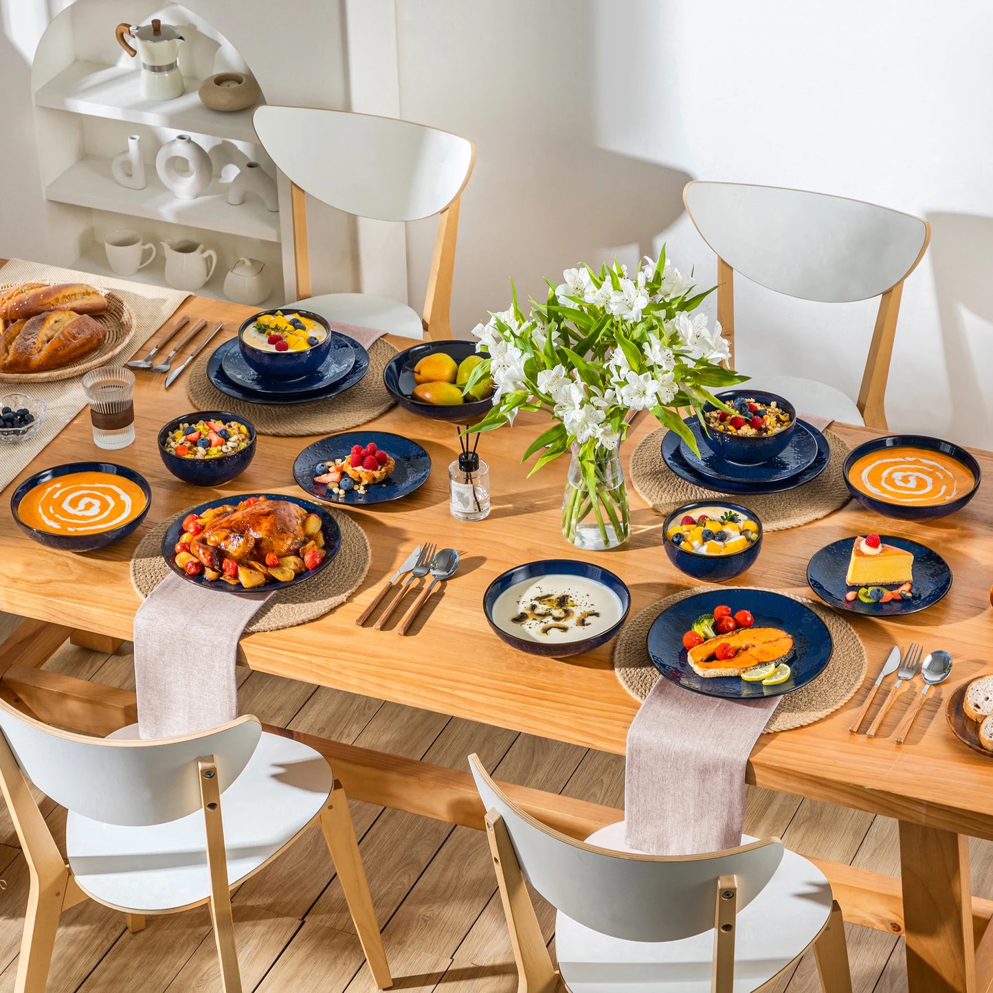 MALACASA Lydia Stoneware Dinner Set Embossed Plates And Bowls