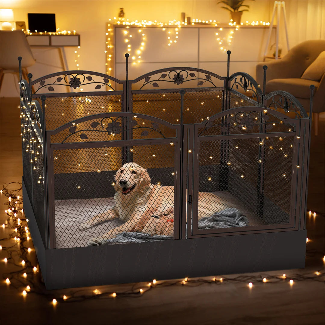 BINGOPAW Heavy Duty Dog Playpen 8 Panels Outdoor Iron Fence Waterproof Pad