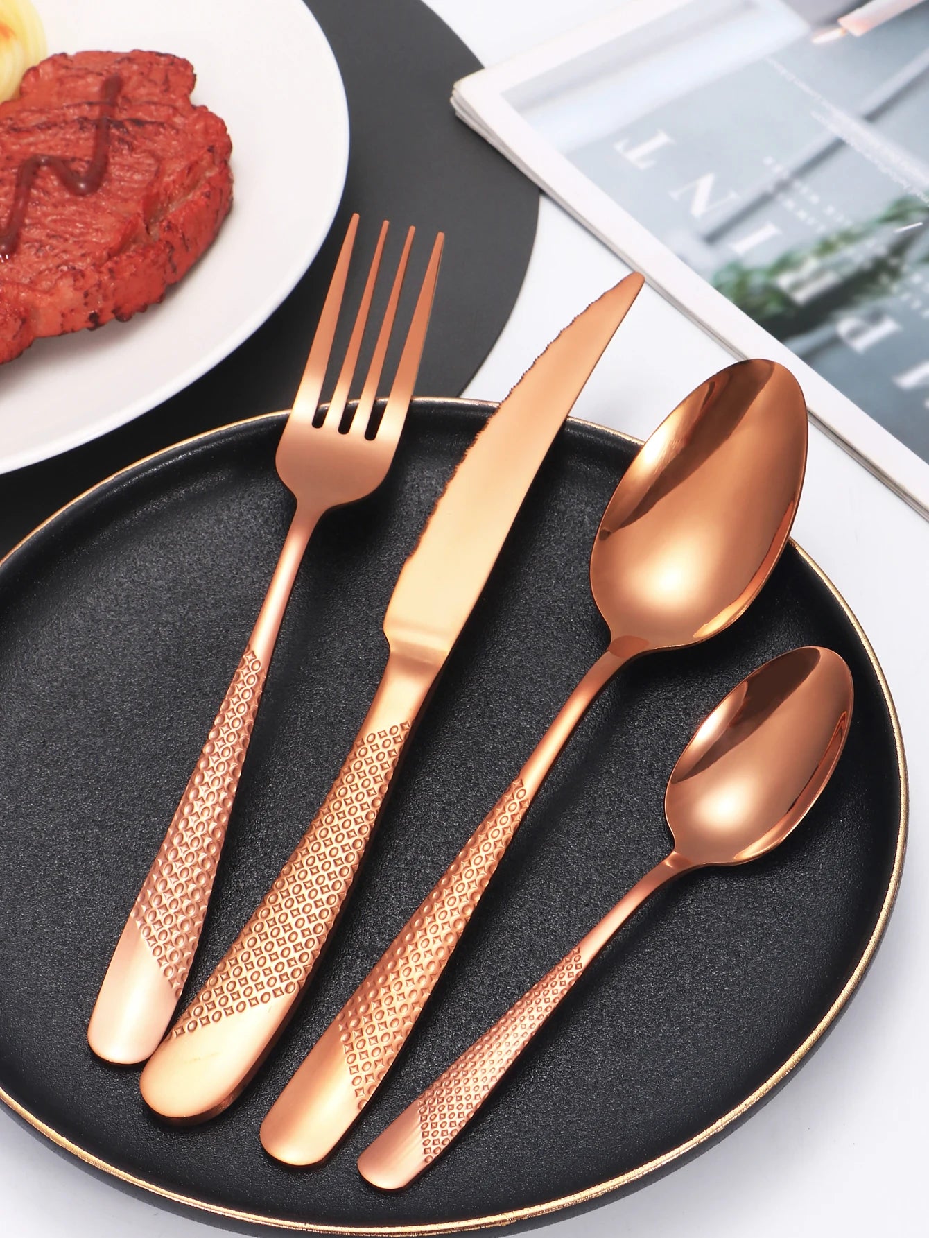 Stainless Steel 24 Piece Tableware Set With Star Diamond Pattern