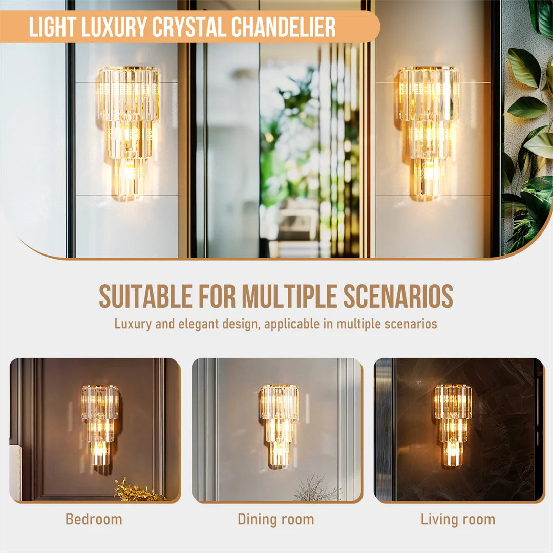 LUVODI Modern Crystal Wall Lamp 3 Layer Sconce Light E14