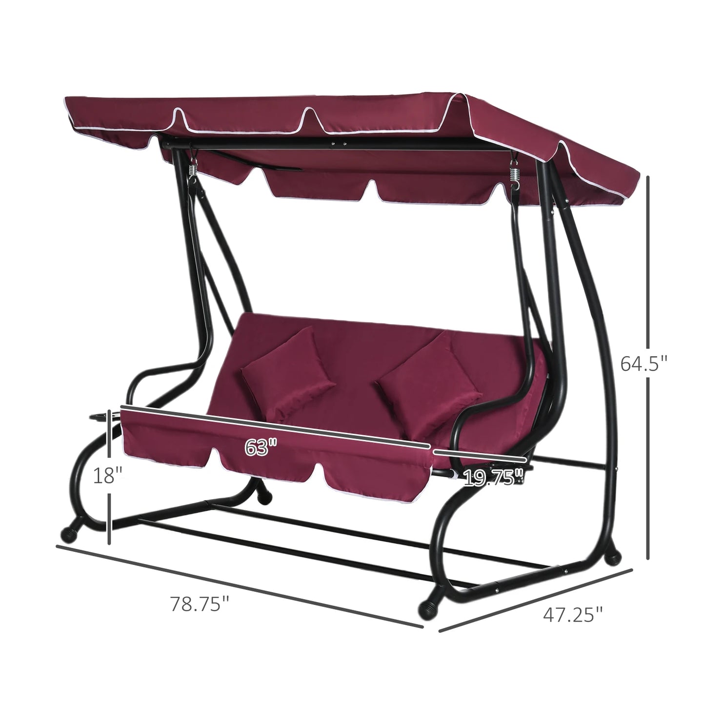 Outdoor 3 Person Patio Porch Swing Hammock Bench Adjustable Canopy