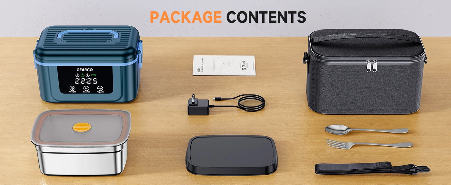 Cordless Electric Lunch Box Self Heating Portable 24 Hour Rechargeable