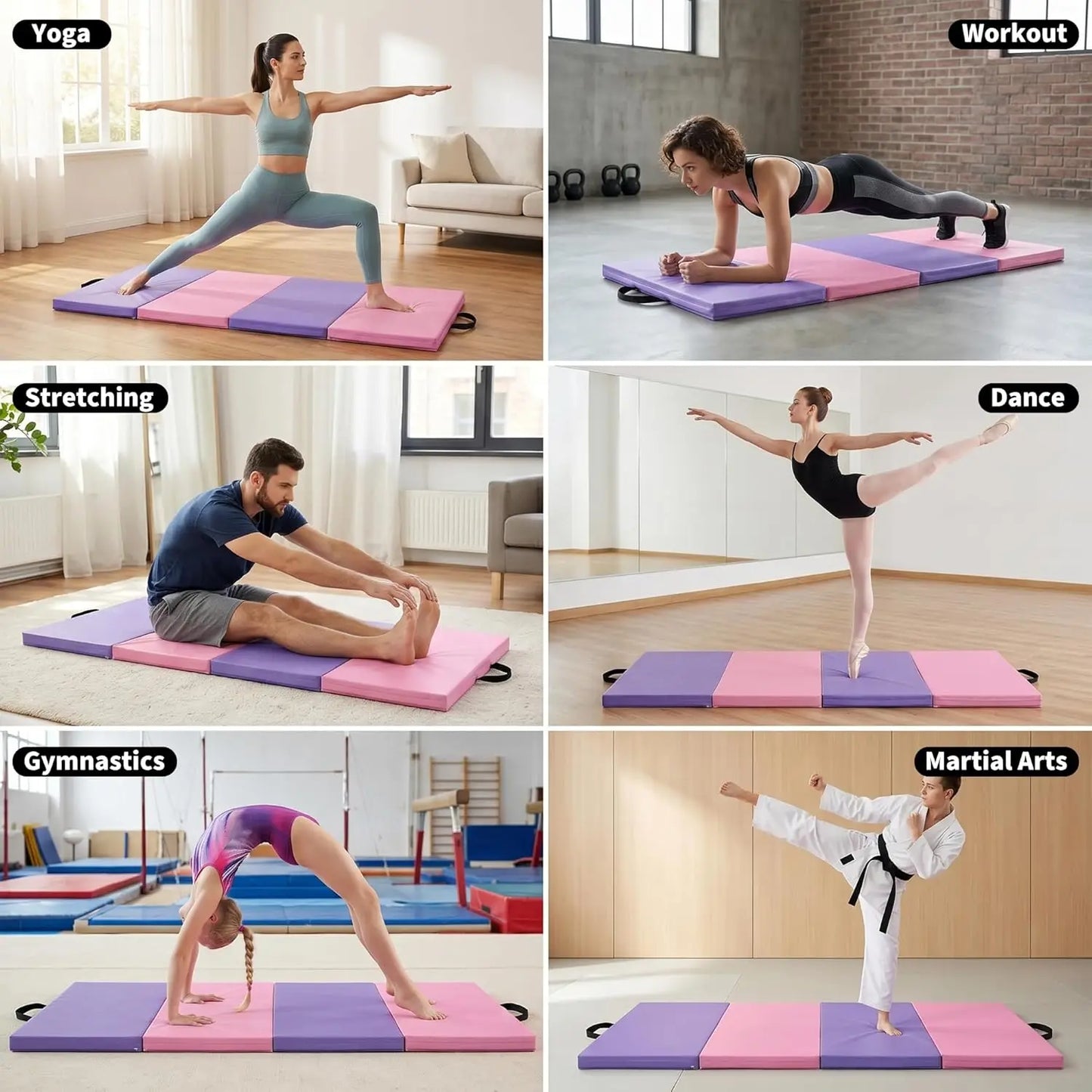 HiMISS Portable Folding Gymnastics Mat For Home Yoga Pilates Training