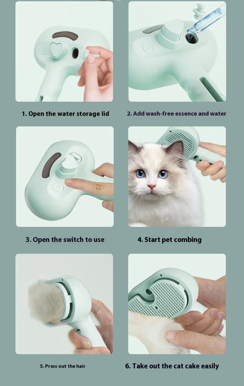 Pet Hair Removal Steam Brush For Grooming With Water Tank