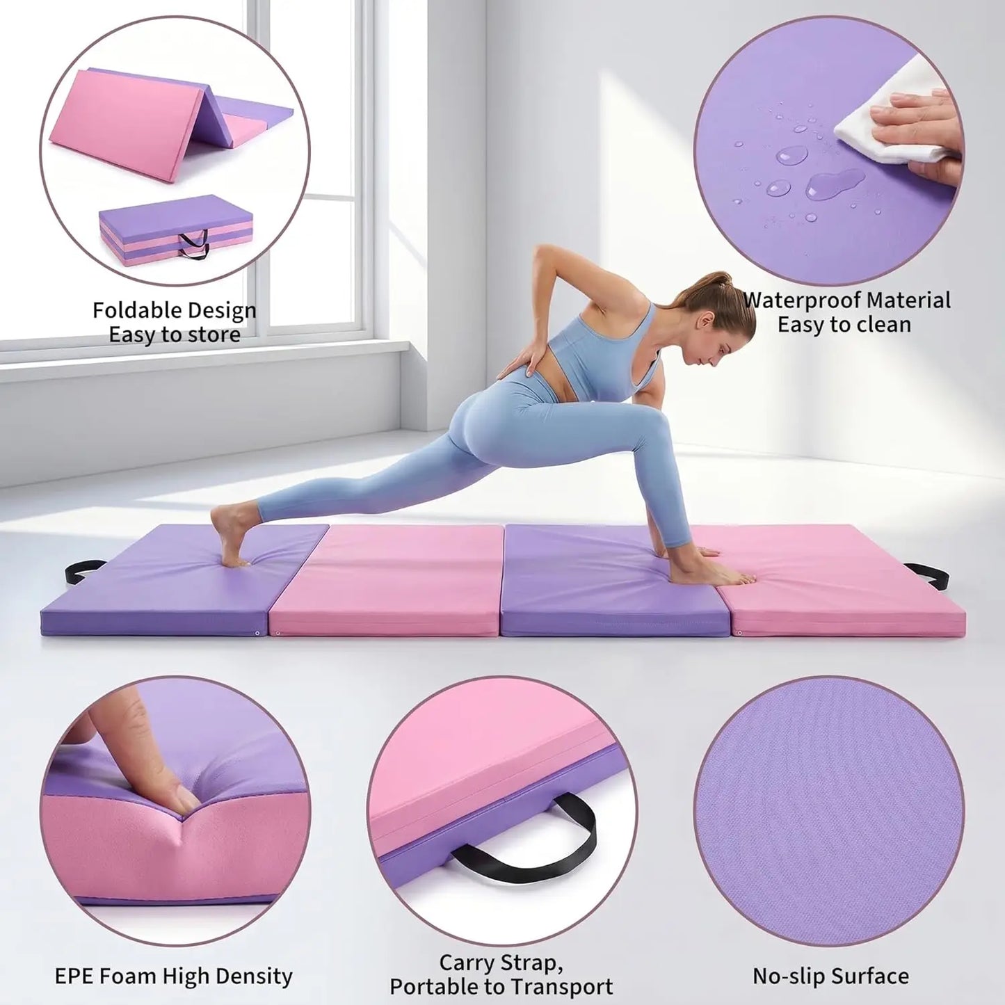 HiMISS Portable Folding Gymnastics Mat For Home Yoga Pilates Training