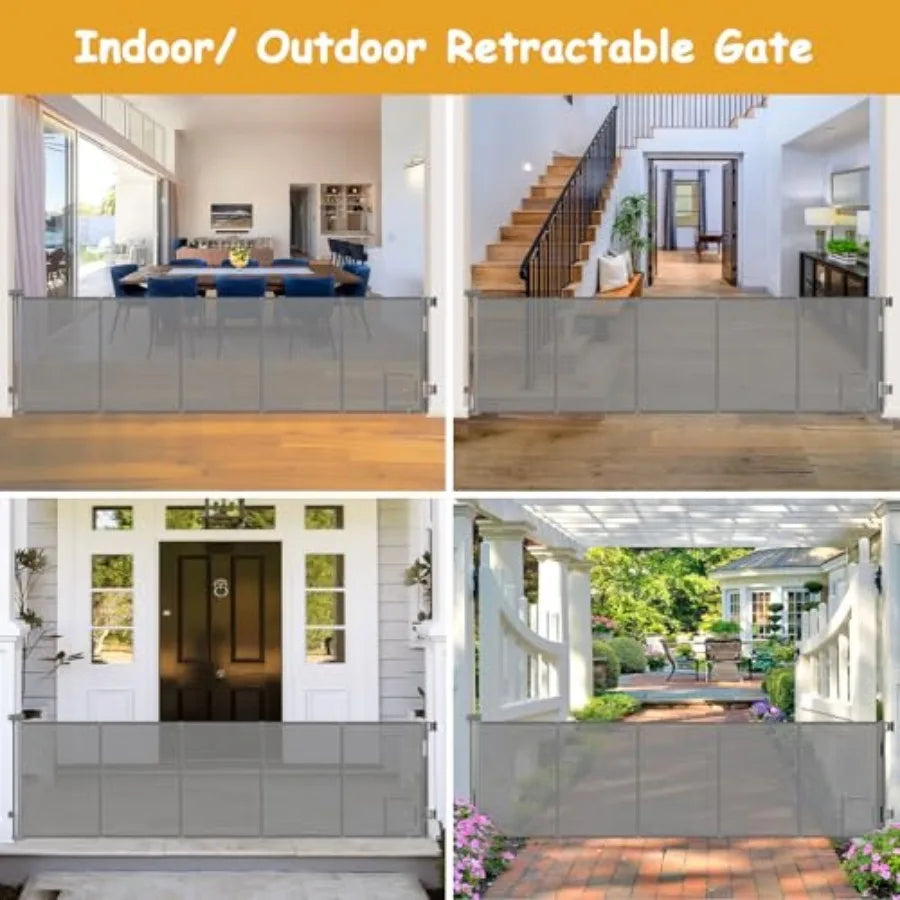 Reinforced Retractable Dog Gate With Cat Door For Large Openings