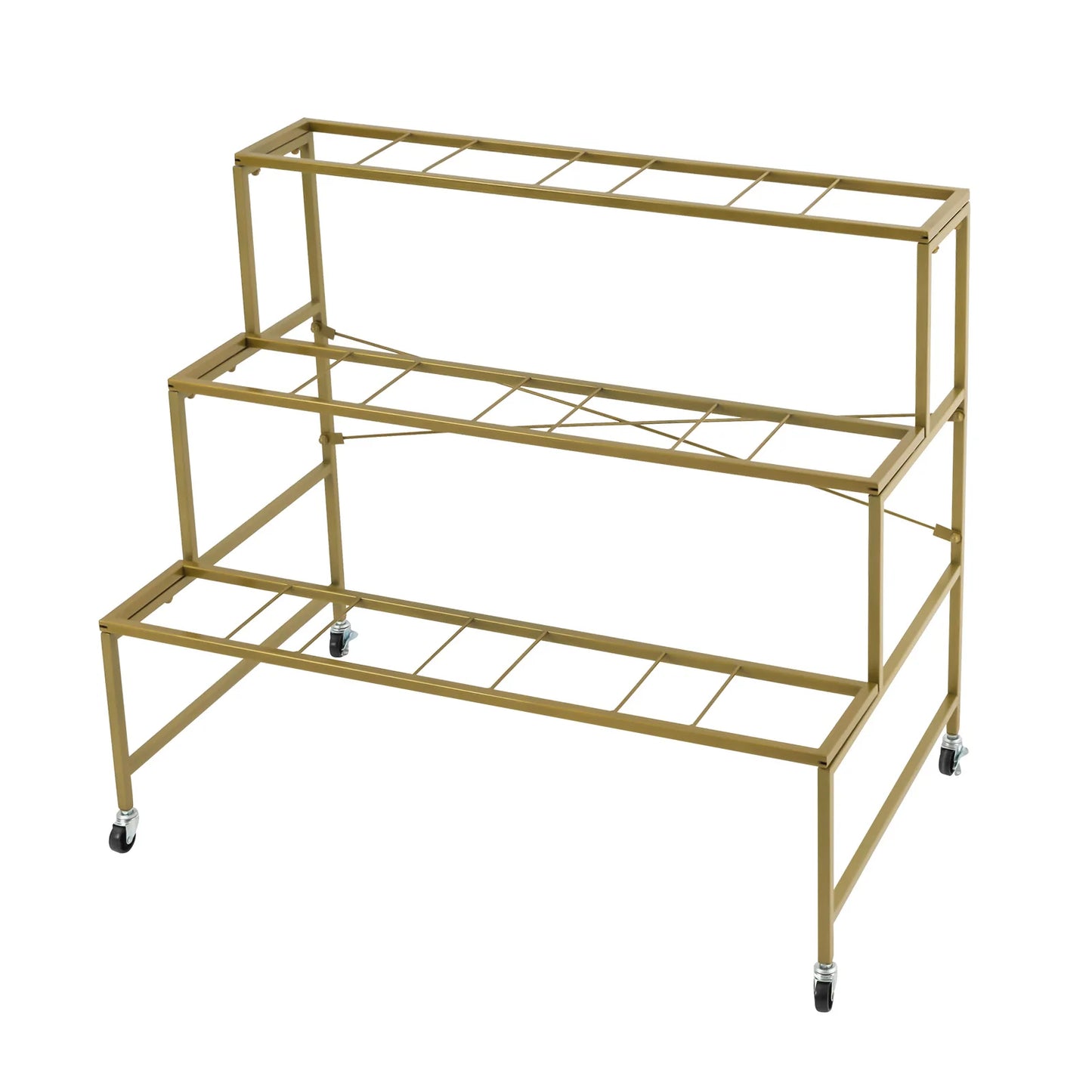 Three Tier Rolling Plant Stand With 12 Pots On Wheels Metal Garden Shelf For Balcony Patio
