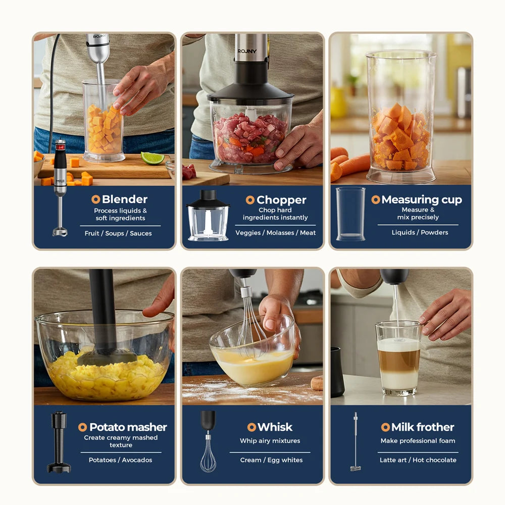 Rouny 1500W Electric Handheld Stick Blender 6 In 1 Immersion