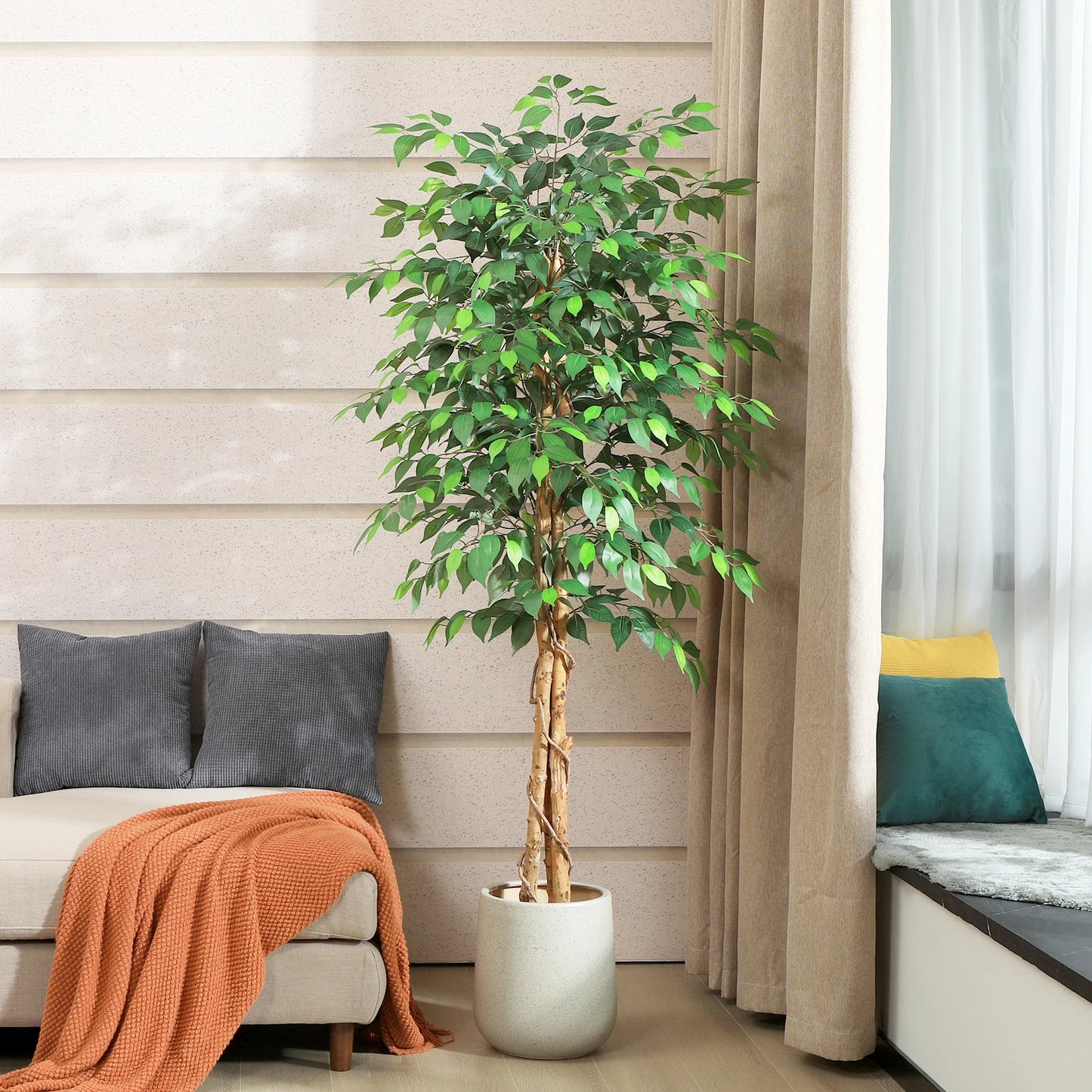 KAZEILA Silk Ficus Tree With Curved Trunk For Office Decor
