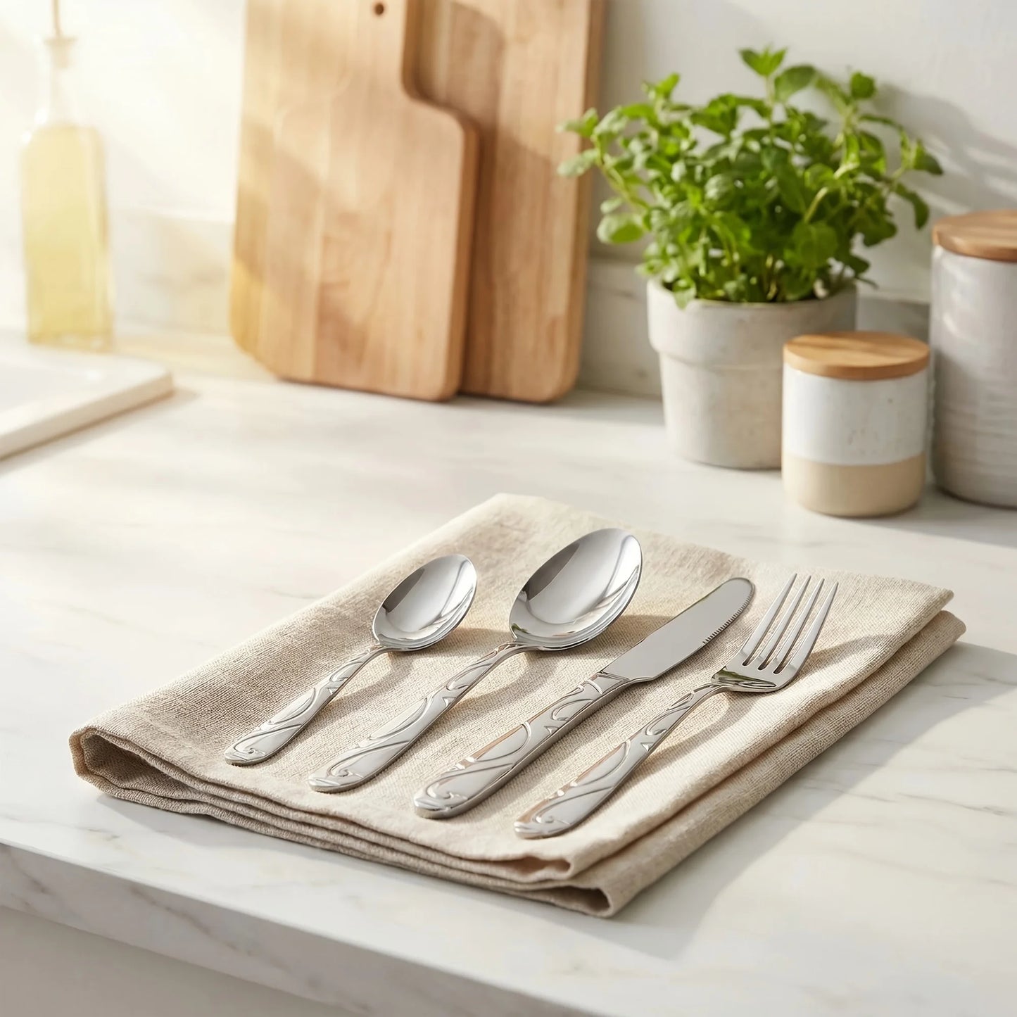 Stainless Steel Flatware Set Mirror Polished Dishwasher Safe Kitchen Utensils