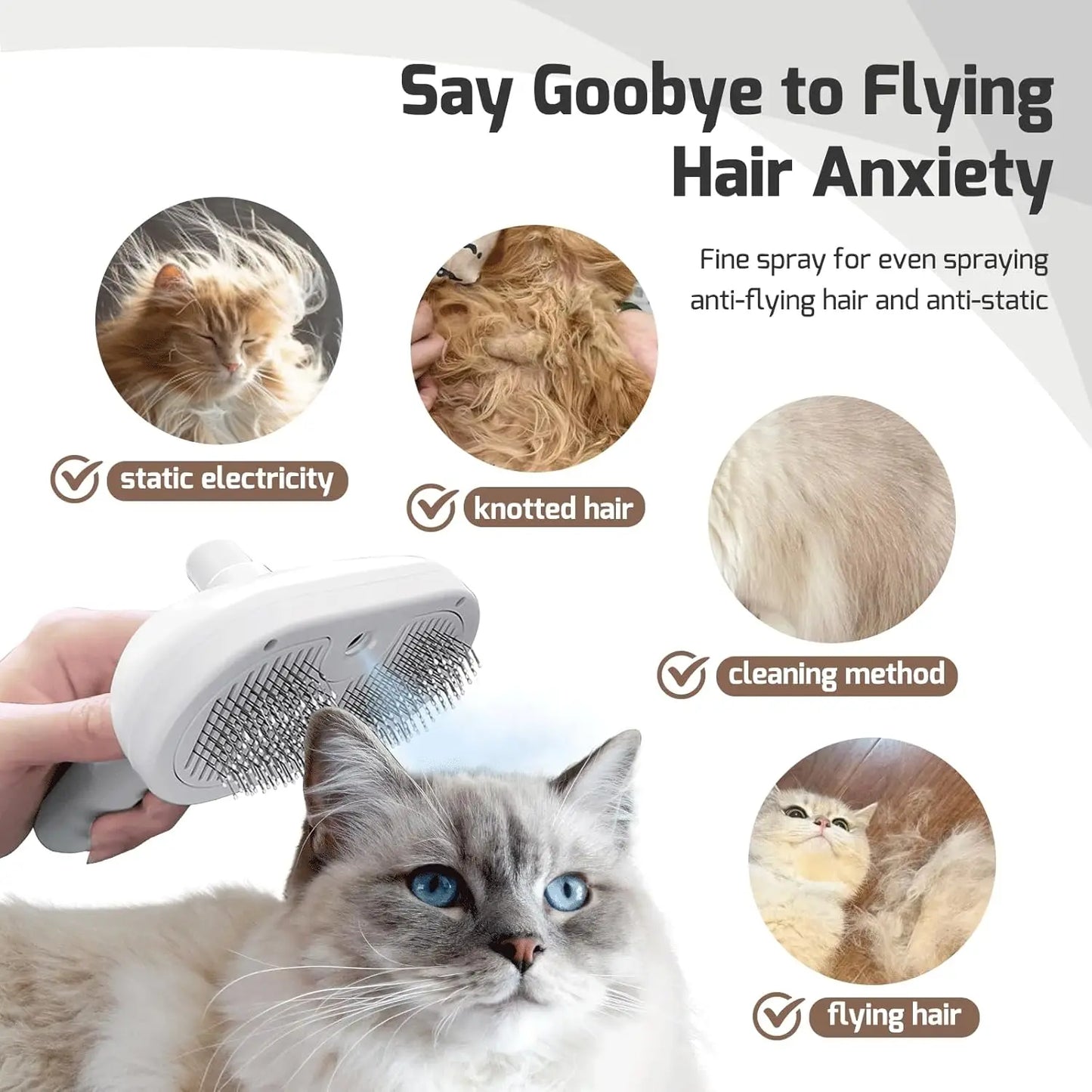 Pet Hair Removal Steam Brush For Grooming With Water Tank