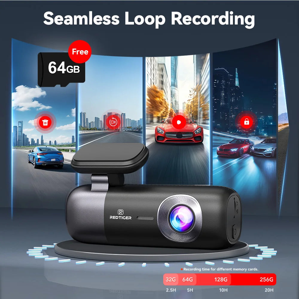 RedTiger Dash Cam 4K Front and Rear GPS Car Recorder