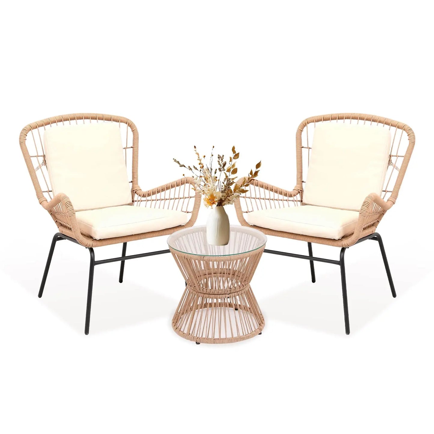 HobbyLane Boho 3 Piece Patio Furniture Set Outdoor Rattan Bistro