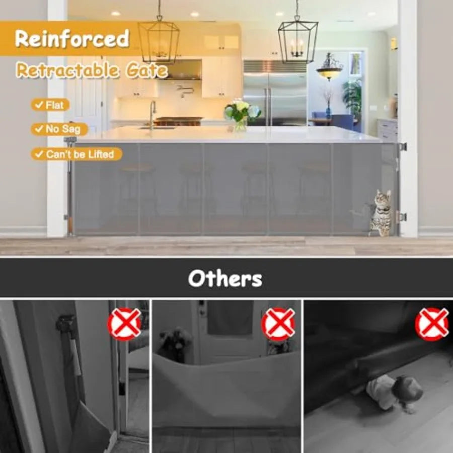 Reinforced Retractable Dog Gate With Cat Door For Large Openings