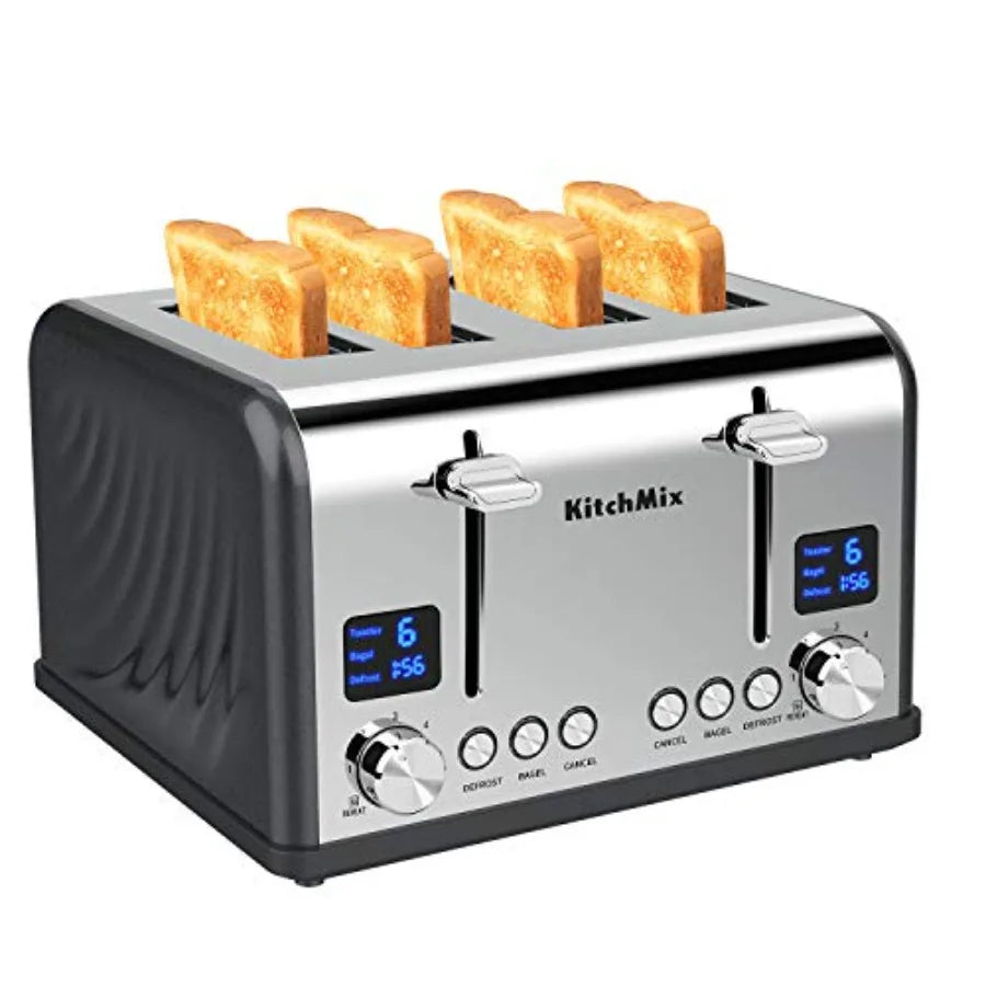 Stainless Steel 4-Slice Bagel Toaster With LCD Timer