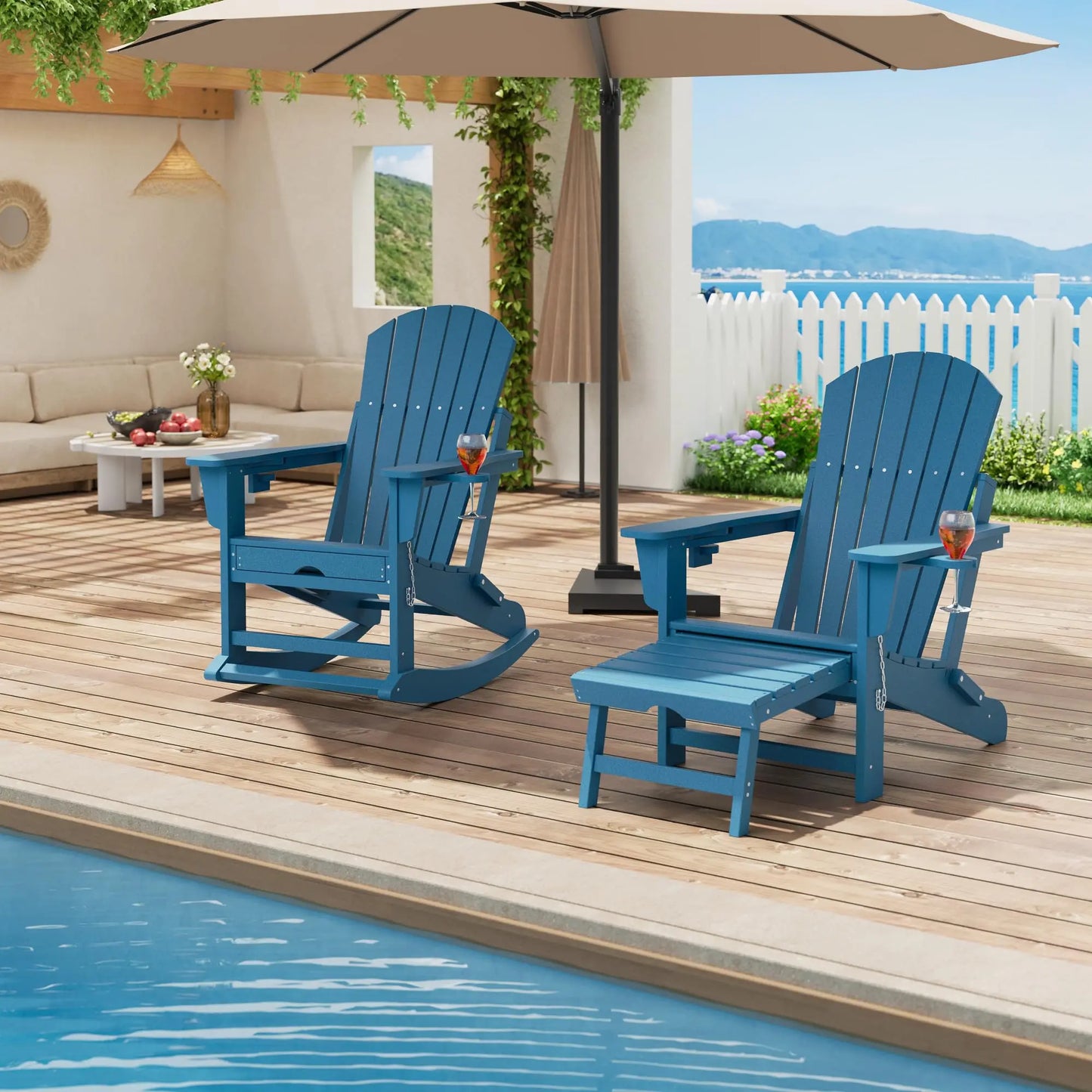 Studyset 4 In 1 Folding Adirondack Rocking Chair With Ottoman Cup Holder