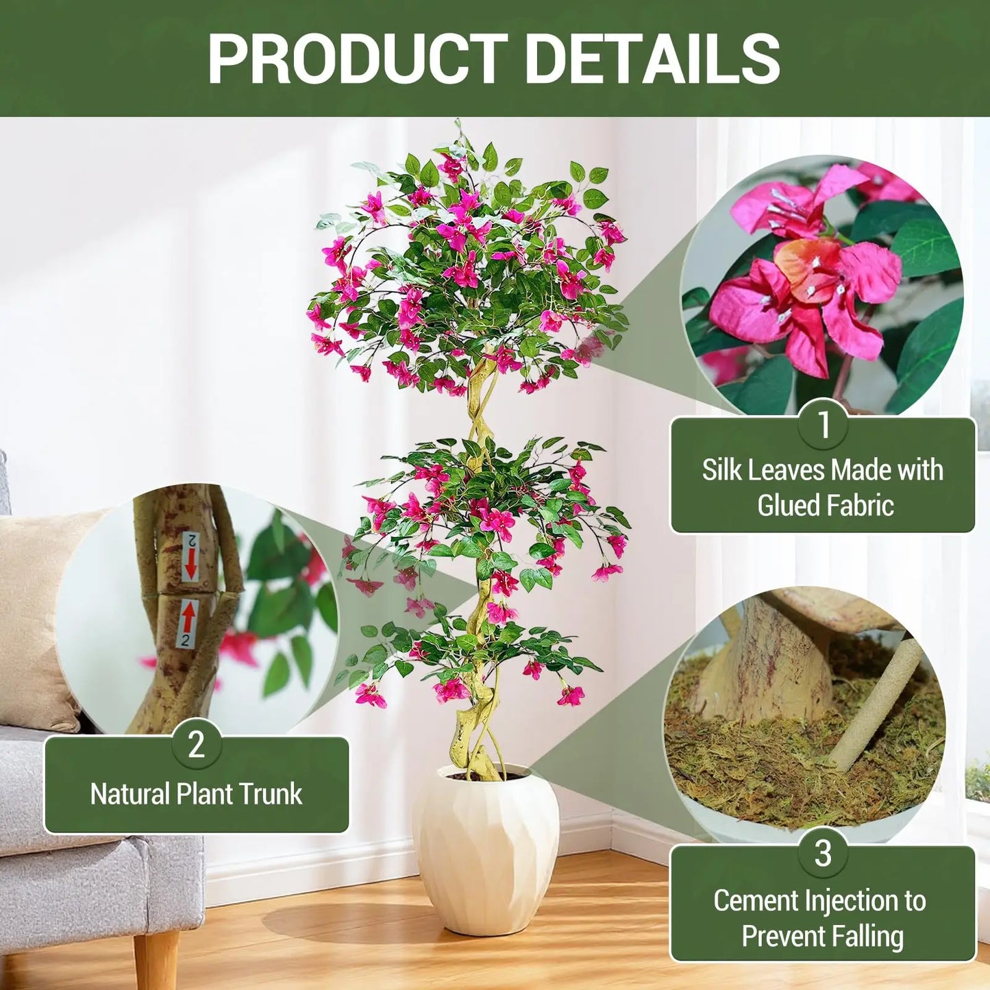 HiMISS Lifelike Bougainvillea Artificial Tree for Indoor Outdoor Decor