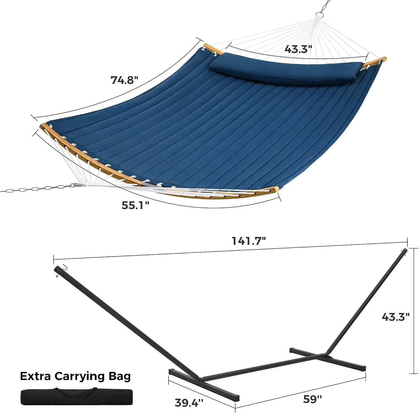 Curved Bar Hammock With Stand Two Person Heavy Duty Frame Detachable Pillow