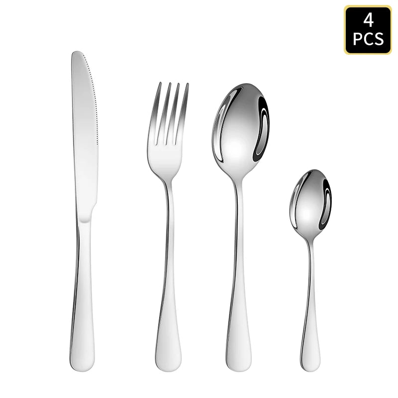 Stainless Steel Round Handle Cutlery Set Knife Fork Spoon Dinnerware
