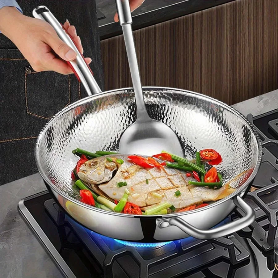 Titanium Round Bottom Wok Uncoated Nonstick Pan Induction Compatible