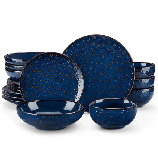 MALACASA Lydia Stoneware Dinner Set Embossed Plates And Bowls