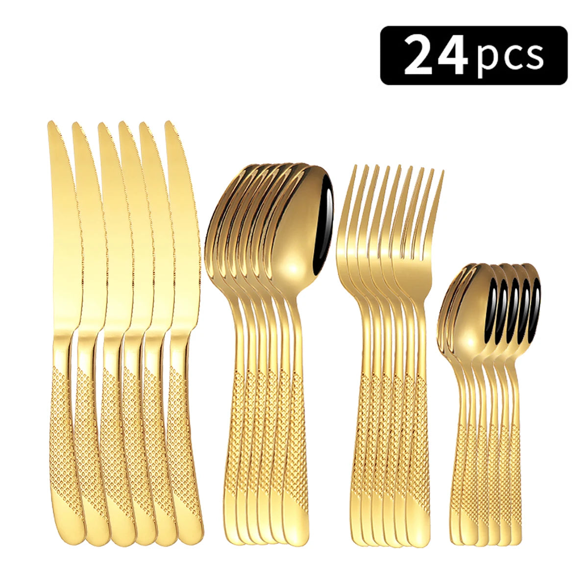 Stainless Steel 24 Piece Tableware Set With Star Diamond Pattern