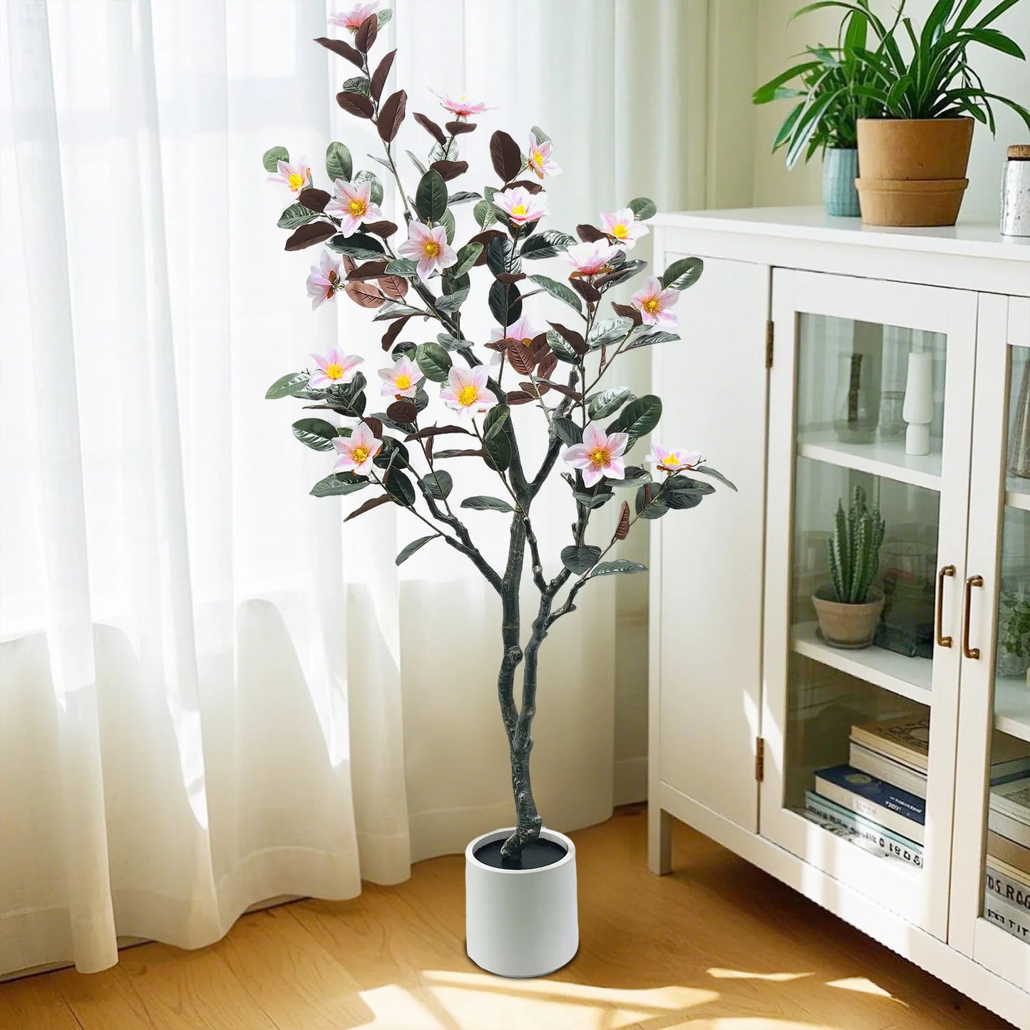 HiMISS Artificial Magnolia Tree Realistic Faux Plant Indoor Outdoor Decor