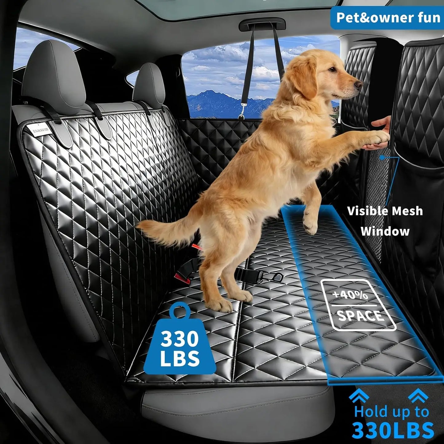 Dog Car Seat Cover With Hard Bottom Mesh Window Waterproof