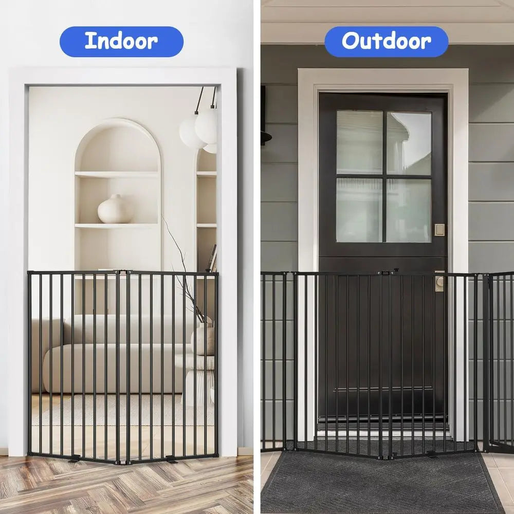 Six Panel Freestanding Metal Dog Gate With Door Indoor Outdoor
