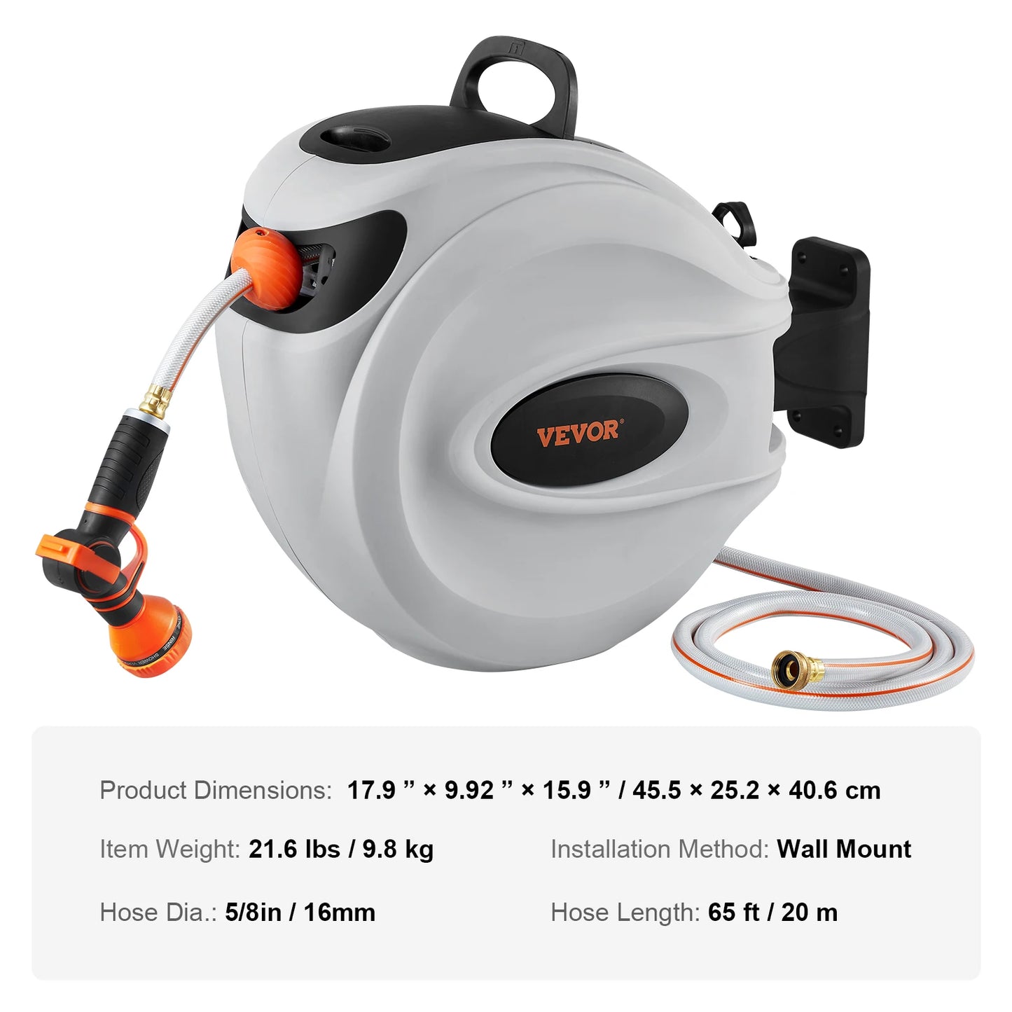 SucceBuy Retractable Hose Reel With 180 Degree Swivel And 9 Pattern Nozzle