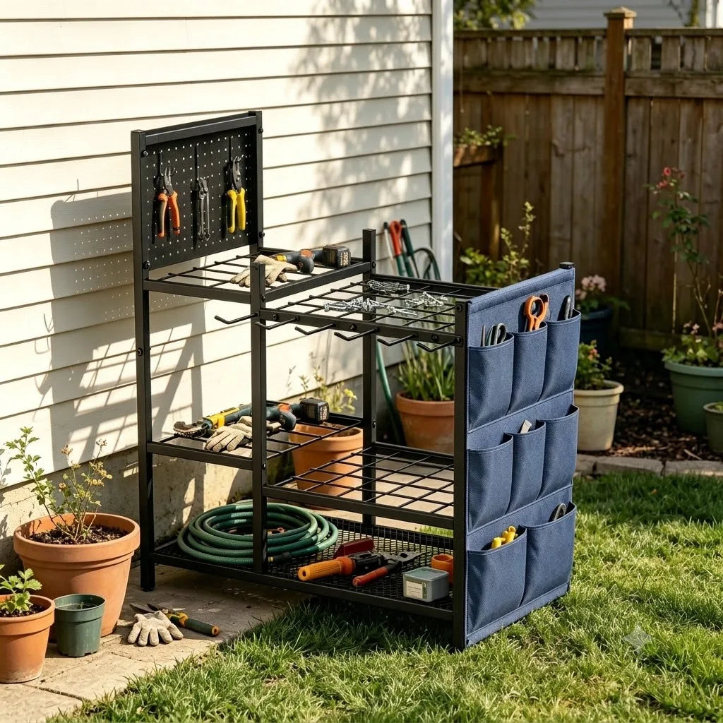 2 Pack Heavy Duty Garden Tool Storage Rack With Pegboard