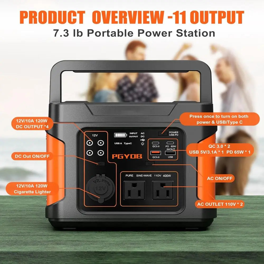 Portable Solar Generator 400W 296Wh Backup Power Supply For Home